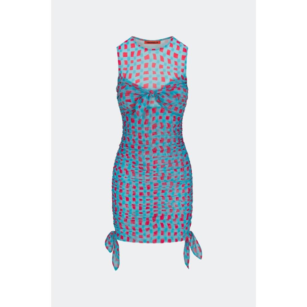 NEW SIMON MILLER sonora mesh mini dress in panama blue/cherry red - Picture 2 of 4